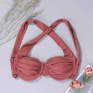 Brown bikini thong underwire crisscross tie top